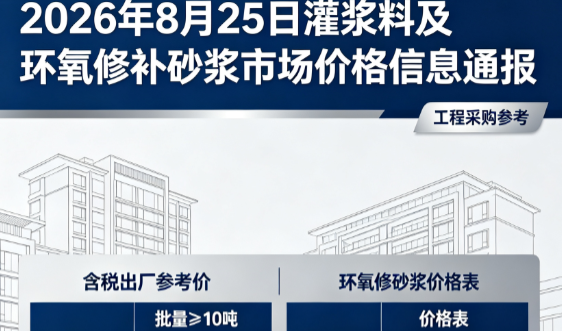 夷陵2026年8月25日灌浆料及环氧修补砂浆市场价格信息通报